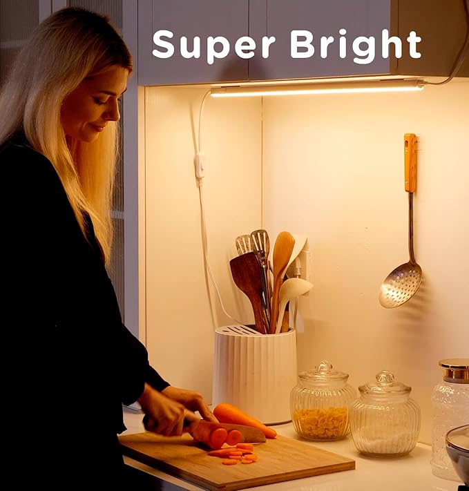 Under Cabinet Lighting Plug in 16in 2Pack AC120V 3CCT 3000/4000/5000K, Super Bright,Linkable Under Counter Lights for Kitchen, Ultra Slim LED Cabinet Light,ETL White