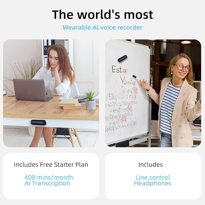 128G Magnetic AI Magnetic Voice Recorder with GPT-4.0 Powered Transcription & Translation Recording Device,Audio Recorder with App Editing & File Management,400 Free Minutes of AI Transcription/Month