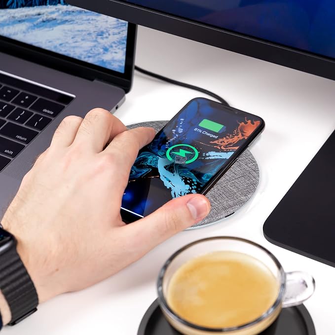 Wireless Fast Charger, 15W Aluminum Fast Charging Pad, USB-A to USB-C Cable Included, Compatible with iPhone Apple & Android, AC Adapter Included | Gray