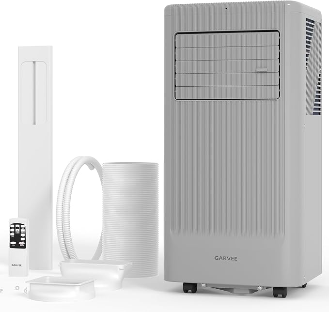 Garvee 8000BTUs Portable Air Conditioner with Remote Control,350 Sq.Ft Max. 48dB Portable AC Unit, Dehumidifier, Fan, Sleep, 24H Timer&Installation Kit, DOE Certified, Ceer 6.2,Dark Grey