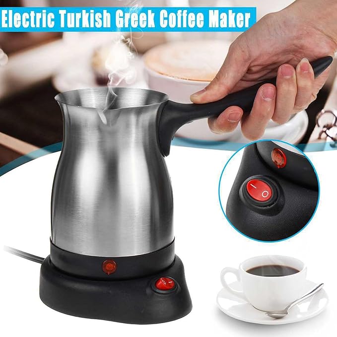 banapoy Electric Turkish Coffee Maker Machine, Stainless Steel Greek Turkish Coffee Pot with Anti Scald Handle, Heating Tea Maker Kettle for Arabic Tea Milk, banapoymf7p5tekia