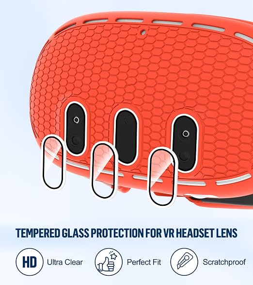 Silicone Cover Set Compatible with Meta/Oculus Quest 3 Accessories, Controller Grips, VR Shell Cover, Facial Interface Cover, Protective Lens Cover, Tempered Glass Lens Caps, Not Fit Quest 3S