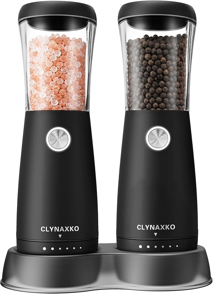 Electric Salt and Pepper Grinder Set, Stainless Steel Automatic Salt and Pepper Grinder Set, Upgraded 110ml Capacity, Adjustable Coarseness & LED Light, One-Handed Operation, Ideal Kitchen Gadget