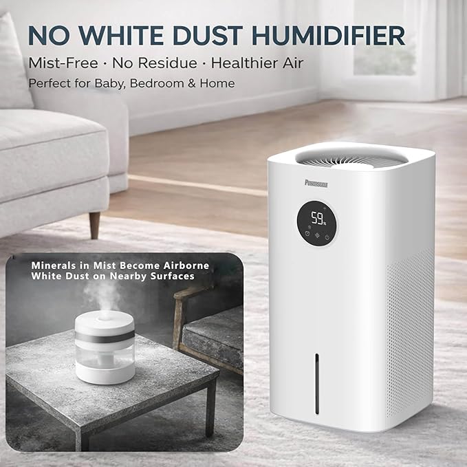 Powerscale MF6 Evaporative Humidifiers for Bedroom, 1.8 Gal Top-Fill, Up to 700mL/h Mist-Free Output, WiFi Smart Touchscreen Control, Auto Filter Dry, Electrolysis Self-Clean, Quiet Sleep Mode