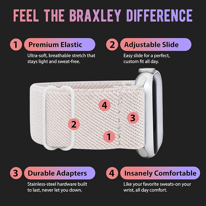Braxley Bands for Apple Watches - Stretchy and Washable - Adjustable with Apple Watch Bands for Women & Men - Compatible with Apple Watch Series SE Ultra 9 8 7 6 5 4 3 2 1