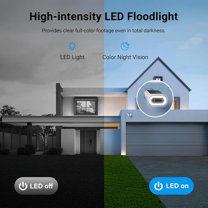 TCL 2K Solar Security Camera Wireless Outdoor, Built-in LED Light with Removable Battery Camera, Local Storage, No Subscription Cameras Compatible with Alexa, Ideal for Home Security