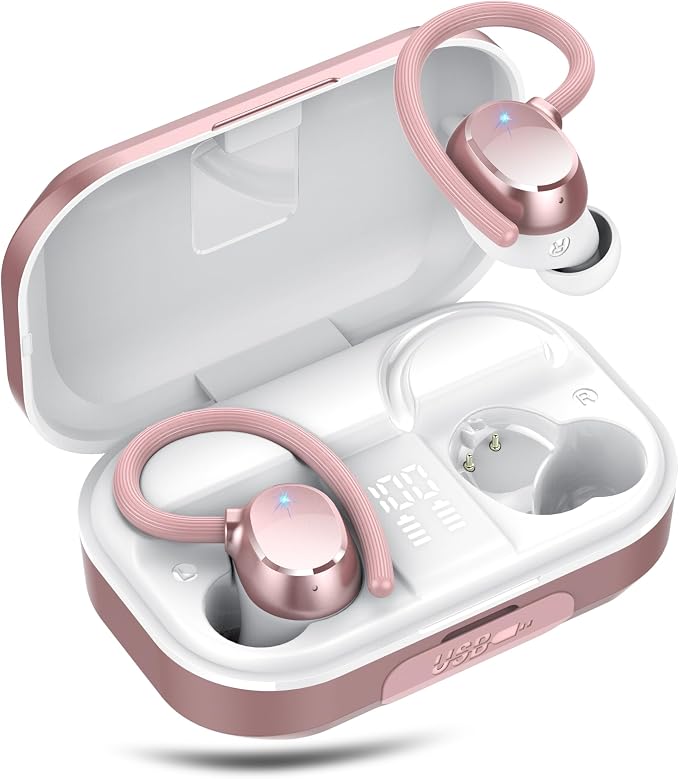 Wireless Earbuds for iOS Android, Bluetooth 5.4 Sport Headphones, 128H Playtime Over Ear Buds for Small Ear, Stereo Deep Bass, Sport Wireless Bluetooth Earphones, IPX7 Waterproof Running Headphones