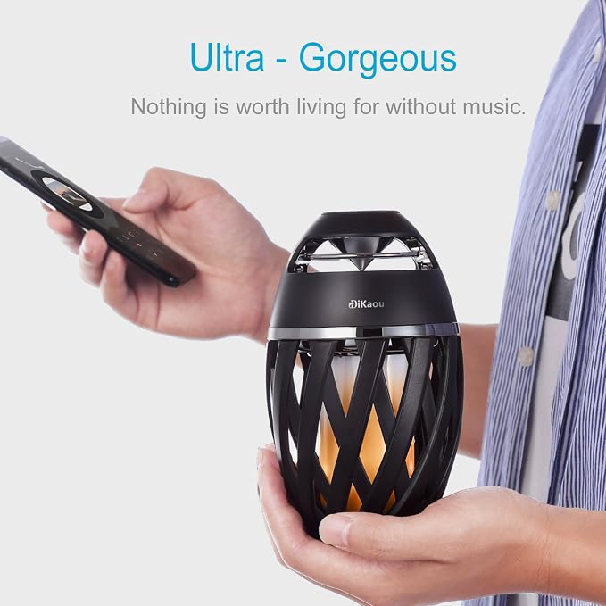 DiKaou Led Flame Speaker, Torch Atmosphere Bluetooth Speakers&Outdoor Portable Stereo Speaker with HD Audio and Enhanced Bass,LED flickers Warm Yellow Lights BT4.2 for iPhone/iPad/Android