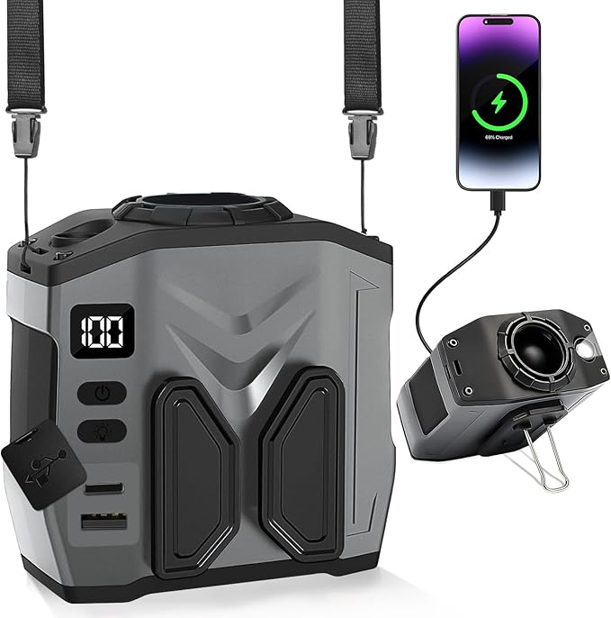 20000RPM Wearable Waist Clip Fan, 10000mAh 40H Long Lasting Brushless Motor, Hands-Free Cooling Fan For Jobsite Camping