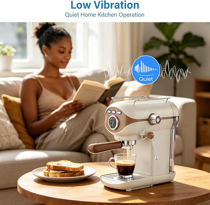 XIXUBX Espresso Machine, 20Bar Compact Espresso Maker with Milk Frother, PID Temperature Control, Low Vibration Coffee Maker for Small Kitchen, Home, Brews Latte, Cappuccino