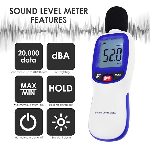 Decibel Meter Wireless Sound Decibel Meter with App Data Logging Bluetooth Portable Sound Level Meter 30~130dBA High Accuracy SPL Meter for Classroom, Office, Home and etc.