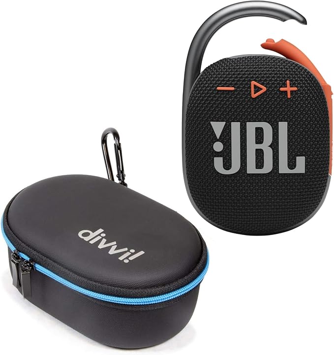 JBL Clip 4 Portable Bluetooth Speaker (Black/Orange) + Bundle with divvi! Protective Hardshell Case (Black)