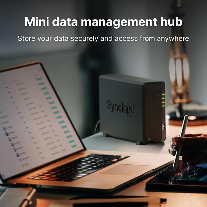 Synology DS124 Personal Backup & File Hub - Protect Photos, Secure Home Surveillance (1-Bay Diskless NAS)