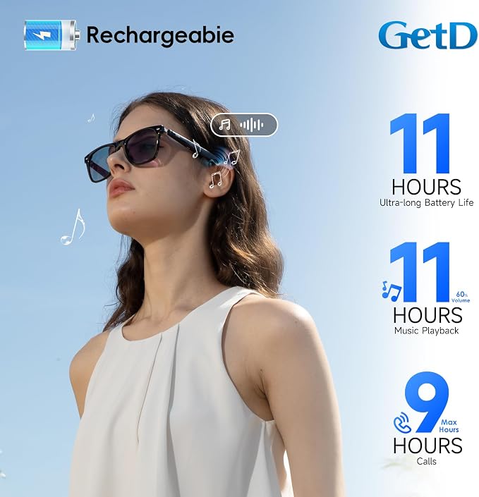 GetD 2026 AI Glasses for Men & Women, Smart Glasses Powered by ChatGPT, AI Real-time Translation with 145 Languages, 11H Music Play, Bluetooth Glasses with Photochromic Lens for Daily Use, Travel