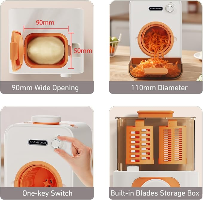 Electric Cheese Grater with 3 Set Blades, Automatic Efficient Slicer & Grater & Shredder for Carrot, Potato, Cabbage & More Vegetables/Salad/Cheese, 4" Large Feed Tube, Built-in Blade Storage Box