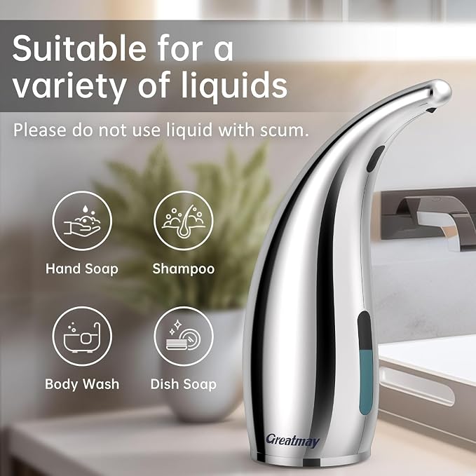 Automatic Soap Dispenser,4 Adjustable Levels Touchless Hand Sanitizer Pump with Infrared Sensor, Countertop Electric Soap Dispenser for Bathroom,Kitchen(TS2012) (Silver-Pink-Blue)