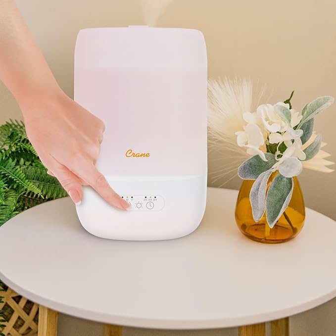 Crane Ultra-Quiet 3-in-1 Humidifier for Baby with Essential Oil Tray, 7-Color Sleep Light, 1 Gallon Top-Fill Tank, Ideal for Bedroom