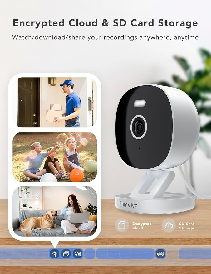 2K Wired Security Camera, Indoor/Outdoor for Home, Pet, Baby, Nanny, IP65 Waterproof Color Night Vision, White Light & Siren, Recording, Motion Detection, Works with Alexa, Plug in, White-2P