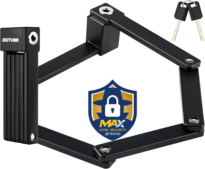 SIGTUNA Folding Bike Lock - Hardened Steel 8mm Fold-Up Heavy Duty Bike Lock with Easy Mounting, Secure Lock and Anti-Scratch Coating - Easily Keep Bike Secure and Paintwork Undamaged - Bicycle Lock