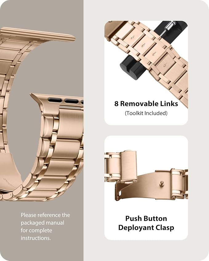 Fullmosa Bands Compatible with Apple Watch Band 42mm Series 11 10, Stainless Steel iWatch Band with Case for Apple Watch, Rose Gold