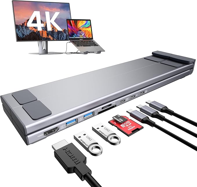 Mukiya USB C Laptop Docking Station Stand, Dock Tablet Stand, 8 in 1 USB C Hub with 4K HDMI, 2 USB 3.0, PD 100W, Universal Computer Holder Dock Station for MacBook Pro/Air/Dell/HP/Surface/Lenovo