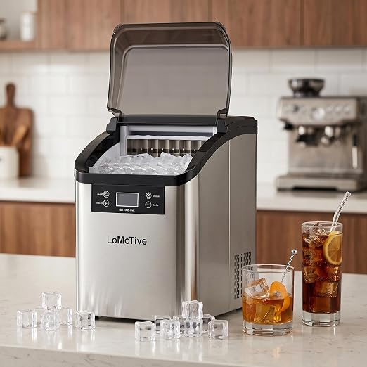 45Lbs/Day Ice Makers Countertop (Clear Ice Cube Maker) | 24Pcs in 13 Mins,6 Ice Thickness,Self-Priming Water Supply,Self-Cleaning,Harder Clearer Slower Melting Ice Cubes