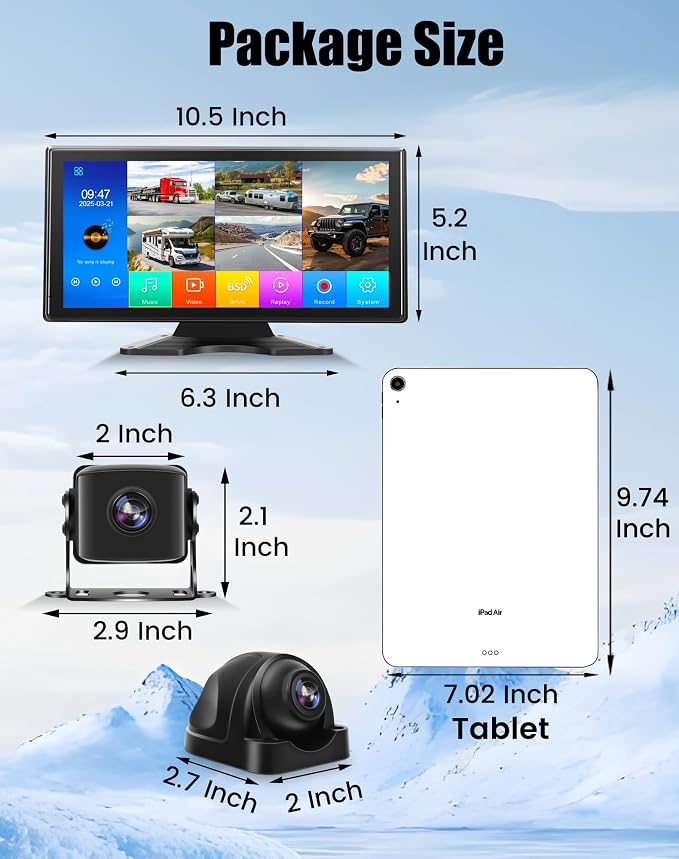 5 Channel Backup Camera System for Truck & RV – 10.36” IPS Touch Screen Monitor with 5 1080P HD Cameras, Smart BSD Alert, DVR Loop Recording, IP69 Waterproof Dash Cam for Semi Truck, Trailer, Van