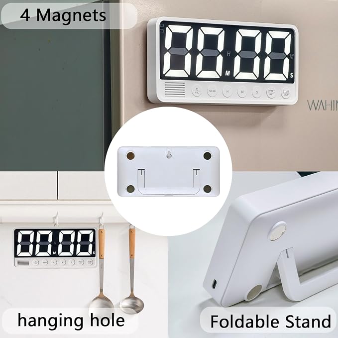 Digital Kitchen Timer - 7.1” Extra Large Display LED Magnetic Rechargeable Countdown/Up Timer, with 6 Alarms 4 Levels Volume Memory Function for Cooking, Classroom, Office, Home Gym (White)