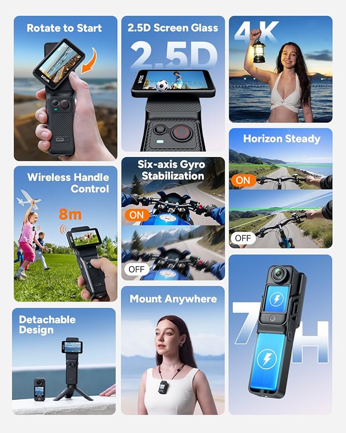 SJCAM C400 Vlogging Camera,4K Image,7H Power use,6-Axis Stabilizer,for Vlogs influencers,2.29'' Touch Screen,30M Waterproof Body Cam,Vlogging for YouTube,Black,Camara para grabar contenido