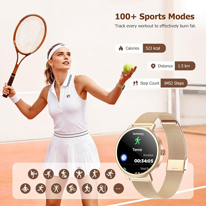 Smart Watch for Women, Answer/Make Call, 1.26" AMOLED Touchscreen Fitness Tracker with Bluetooth Calls, Heart Rate/Sleep Monitor, 120+ Sports Fitness Watch, IP68 Waterproof Smartwatch for Android iOS