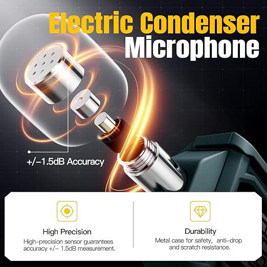 Decibel Meter, Goldeep SL750A Digital Sound Level Meter 30-130dB, A/C Weighted DB Meter with dB/SONE, Fast/Slow, MAX/MIN, LCD Sound Meter for Home, Office, Factory, Neighbor Noise - Ginger Yellow