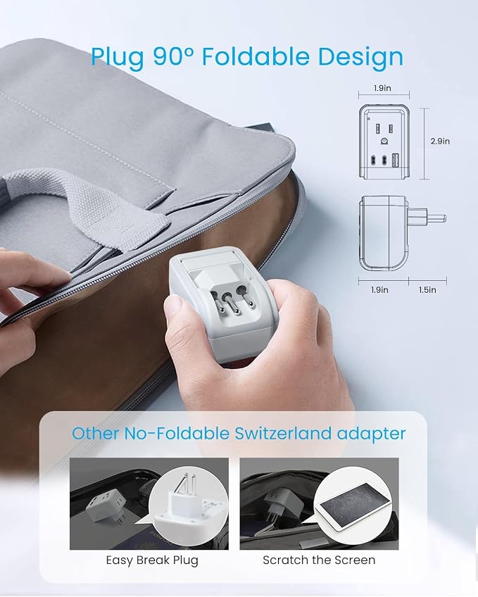 2 Pack Switzerland Travel Plug Adapter, VINTAR Foldable Type J Adapter Switzerland with 2 AC Outlets 3 USB Ports(2 USB C), Switzerland Power Adapter for US to Switzerland Rwanda Liechtenstein