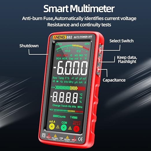ANENG Multimeter Tester Color LCD TRMS Auto-Ranging 6000 Counts Voltmeter Smart Rechargeable Meter Measures AC/DC Current,NCV,Voltage,Ohm,Amp,Resistance,Diodes,Countinuity,Capacitance,Temperature