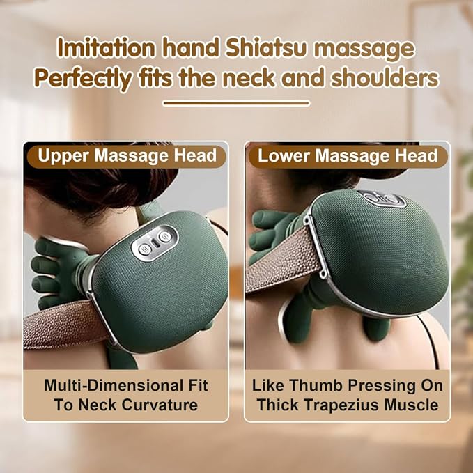 Siasoo Neck Massager With Heat-Wireless Portable Shiatsu Neck and Shoulder Deep Tissue 4D Kneading Back Massage With Fingers,Simulated Human Hand Design Muscle Relax Hand Massager For FathersDay Gifts