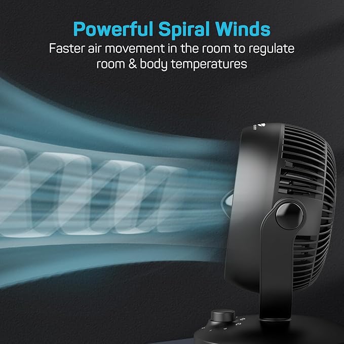 DR.PREPARE Fan for Bedroom, Small Desk Air Circulator Fan, 70° Auto-Oscillating Vortex Fans, Quiet Cooling, 3 Speeds, 100° Adjustable Tilt, Portable for Rooms, Office