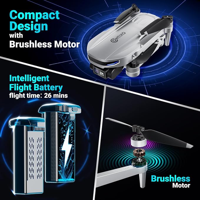 Contixo F28A GPS Drone for Adults Foldable, 2K Camera, Brushless Motors, 26 Min Flight Time, FPV Remote Control Drone with Altitude Hold, Return Home, Orbit & Selfie Modes, Carry Case Included