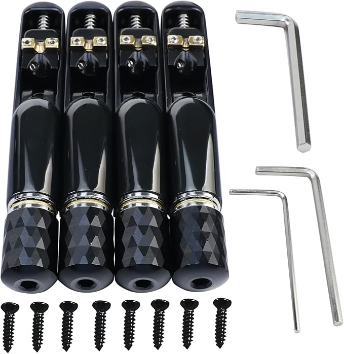 Pack of 4 Individual Single Tubular Fixed Bridge 4 String Electric Bass Bridge for Headless 4-string Bass Replacement Parts （Conductive Black）