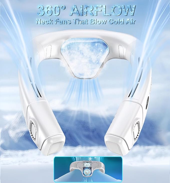 Neck Fan Air Conditioner with Large Cooling Plate, Portable Neck Fans that Blow Cold Air 360° Airflow, Wearable Personal AC Quiet Back Air Outlet 6000mAh Rechargeable, Gifts for Women Travel Office