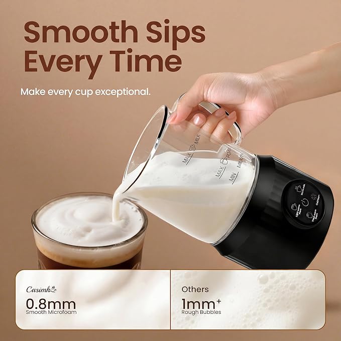 Casimhu 4-in-1 Milk Frother, Electric Milk Frother and Steamer with LED Touch Screen, Non-stick Bottom, Milk Warmer 13.52oz for Lattes, Cappuccinos, and Macchiatos at Home (Black)