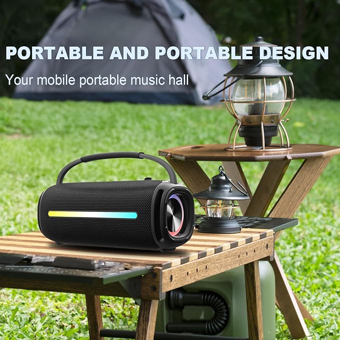 Portable Bluetooth Speaker, Outdoor Waterproof Wireless Speaker with Colorful Flashing Lights, 20W Super Bass, TWS Pairing Suitable for Outdoor, Party, Home, Beach, Travel (Camouflage)