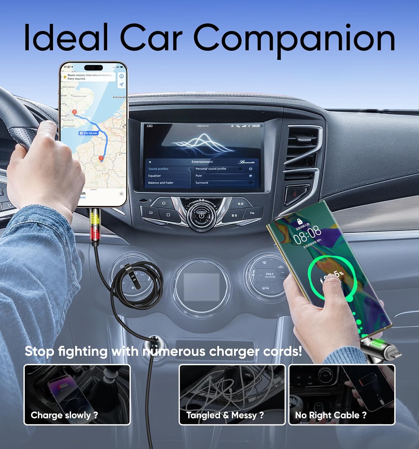 MAGIC JOHN 240W 4 in 1 Charging Cable, 6.6FT USB C to Lightning Cable [MFi Certified], Multi Chargers for All Devices, Chubby USB A/C to C/Lightning with Light for iPhone/MacBook/iPad/Samsung/Switch 2