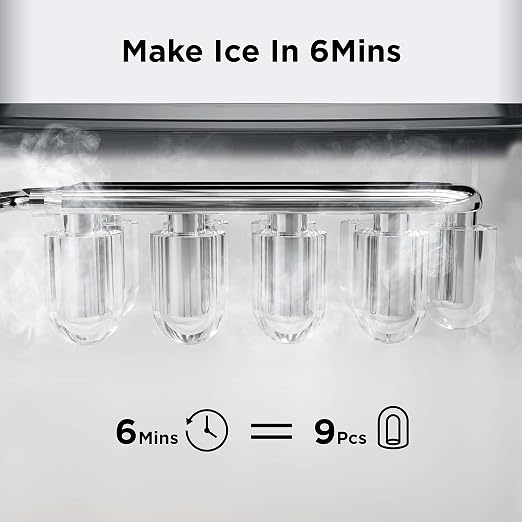 Silonn Ice Makers Countertop, 9 Cubes Ready in 6 Mins, Self-Cleaning Ice Machine with Ice Scoop and Basket, 26lbs in 24Hrs, 2 Sizes of Bullet Ice for Home Kitchen Office Bar Party, White