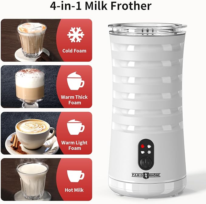 Electric Milk Steamer and Frother, Hot & Cold Foam Milk Warmer with Temperature Control, Auto Shut-Off Frothers for Coffee, Latte, Cappuccino, Macchiato