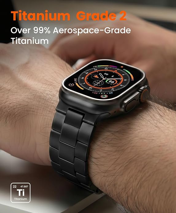 Titanium Watch Band Compatible with Apple Watch Ultra 3 & Ultra 2 1 49mm - 26mm Wide-Body Metal Apple Watch Ultra Band with Scratch Resistant DLC Coating for men - CRNS01 Business Series