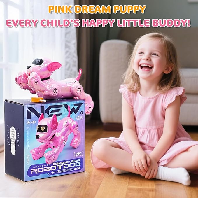 VATOS Rechargeable Robot Dog for Kids, Remote Control Robotic Dog with Programmable, 17 Interactive Functions & Volume Adjustable, Singing Dancing Robot Dog Toy Gift for Girls 3-8 Years Old, Pink