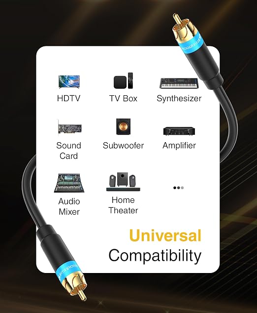 BlueRigger Subwoofer Cable 100FT (Dual Shielded RCA Cables for Subwoofer) Gold Plated, RCA Male to Male – Subwoofer RCA Cable for Amplifier, DAC, Receiver, Home Theater, HDTV, Soundbar