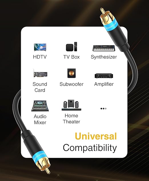 BlueRigger Subwoofer Cable 8FT - 2 Pack (Dual Shielded RCA Cables for Subwoofer) Gold Plated, RCA Male to Male – Subwoofer RCA Cable for Amplifier, DAC, Receiver, Home Theater, HDTV, Soundbar