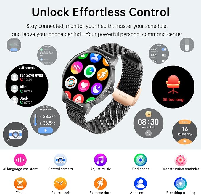 Smart Watches for Men Women(Answer/Make Calls), 1.27" HD Screen Fitness Tracker with Heart Rate/Sleep Monitor, 130+ Sport Modes IP68 Waterproof Activity Tracking, Smart watch for Android iPhone, Black