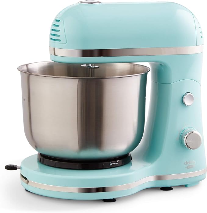 Delish by Dash Stand Mixer - Compact Mixer for Everyday Baking - 5-Speed Power with Removable Mixing Bowl - Dough Hooks Included - Aqua, 3.5-Quart