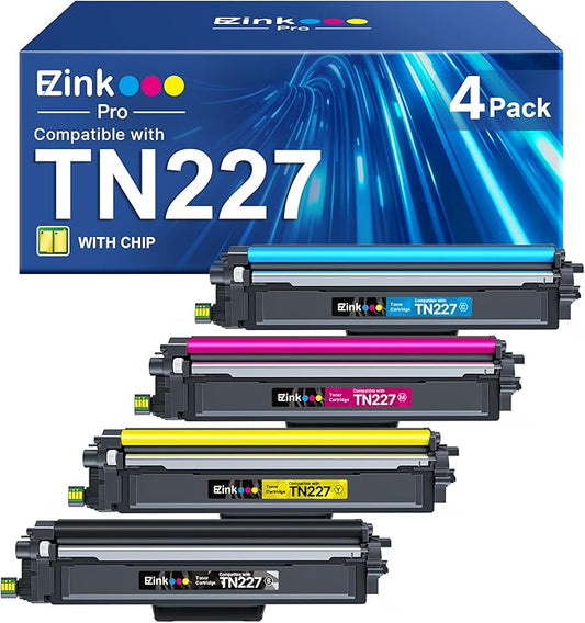 E-Z Ink Pro Compatible TN227 Toner Cartridge Replacement for Brother TN227 TN-227 BK/C/M/Y High Yield TN223 TN-223 Compatible with HL-L3290CDW HL-L3210CW MFC-L3750CDW MFC-L3710CW Printer (4 Pack)
